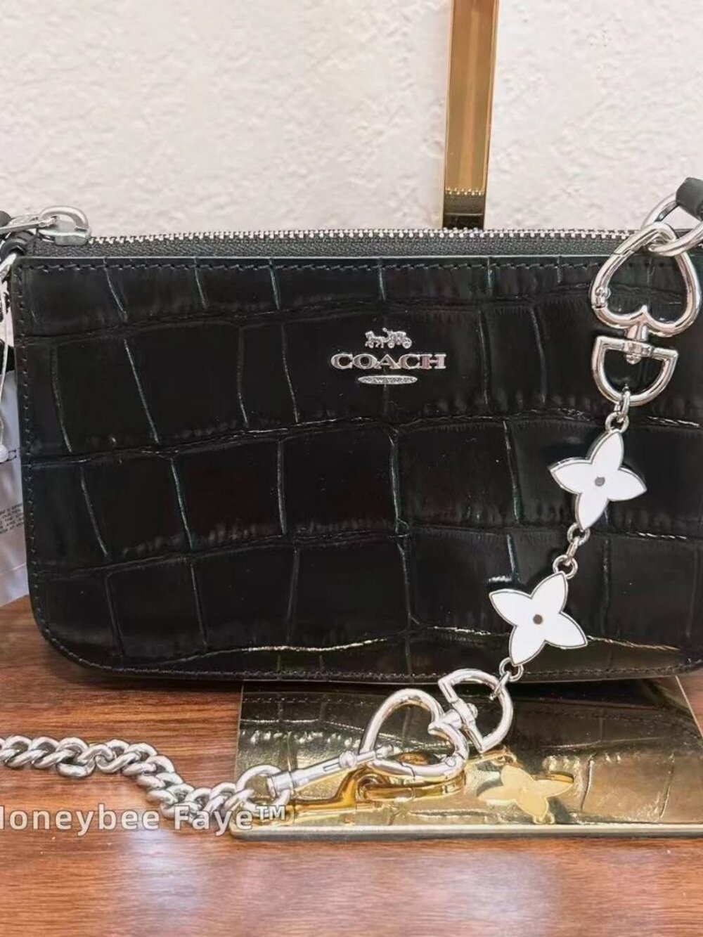 NWT Coach Nolita 19 CN382 Sliver/Black plus an extended floral chain
